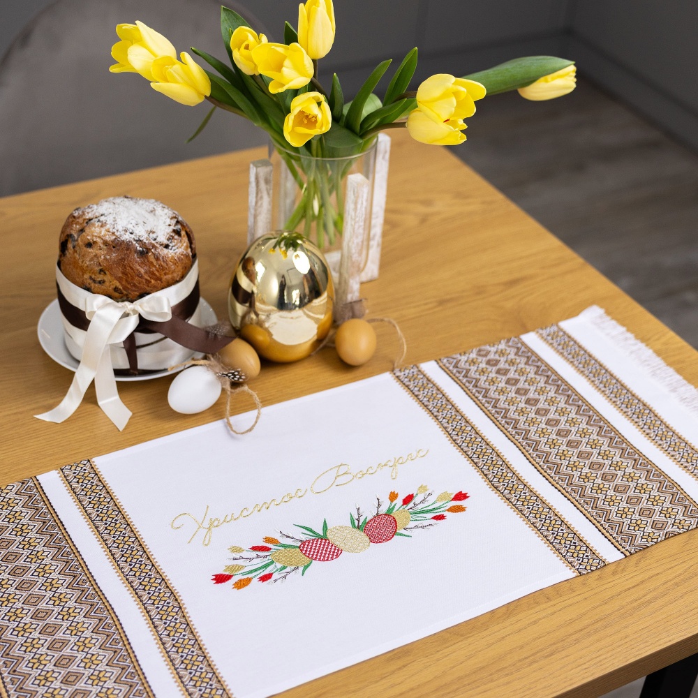 Полотенце пасхальное 707-25/00 33x83 см Эдельвика белый/бежевый