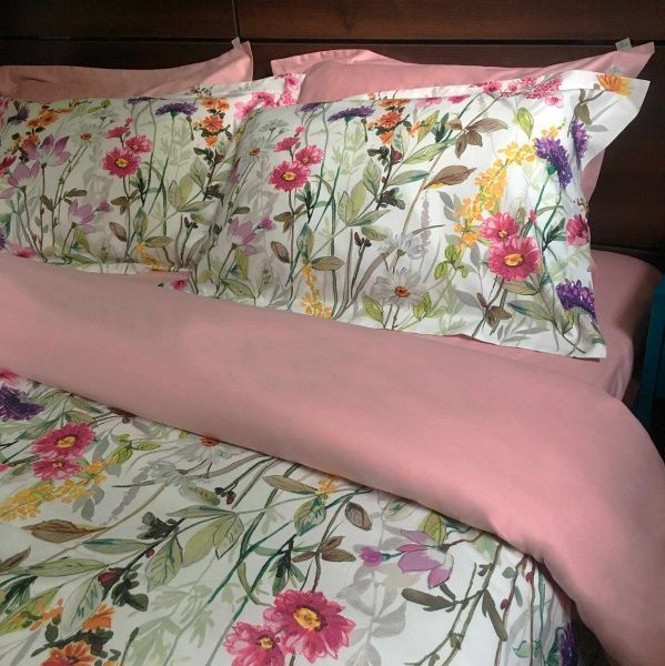 Комплект постільної білизни Digitale Польові квіти євро білий із рожевим Прованс 