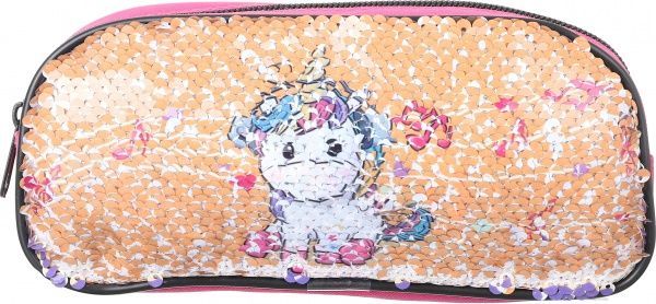Пенал с пайетками Единорог22,5х5 см разноцветныйрозовый