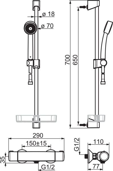 Термостат для душа Oras Nova с душевым комплектом Apollo ECO 9472U