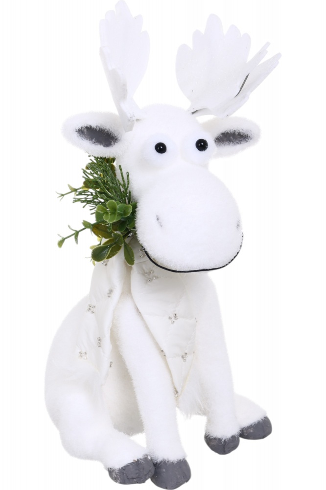 Декорація новорічна лось сидячий з декором біло-синій 38х22х55 см