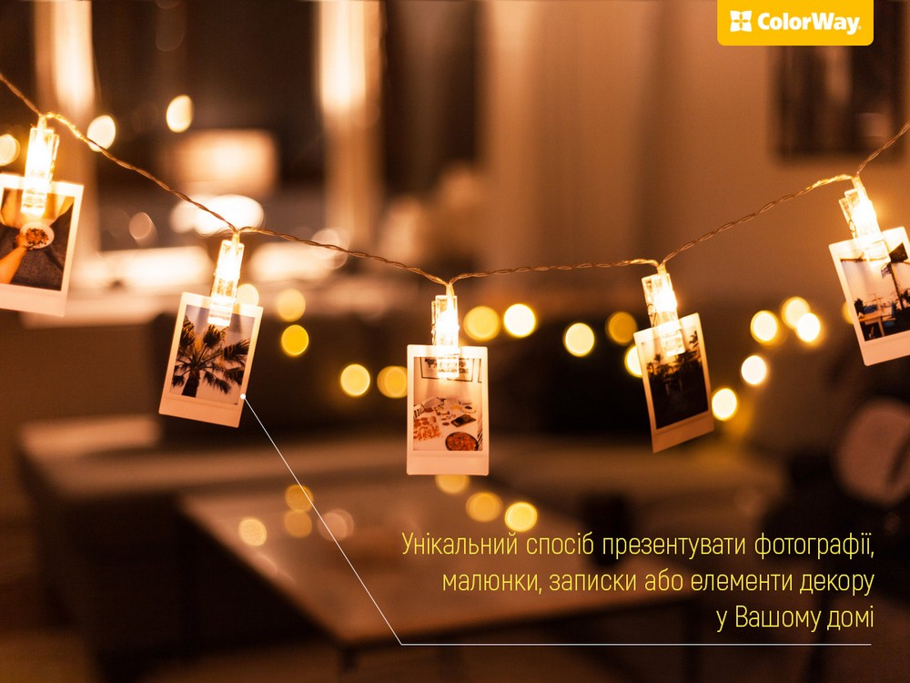 Гирлянда светодиодная ColorWay с прищепками для фото светодиодная (LED) 30 ламп 3 м (CW-LCP-20L30BU)