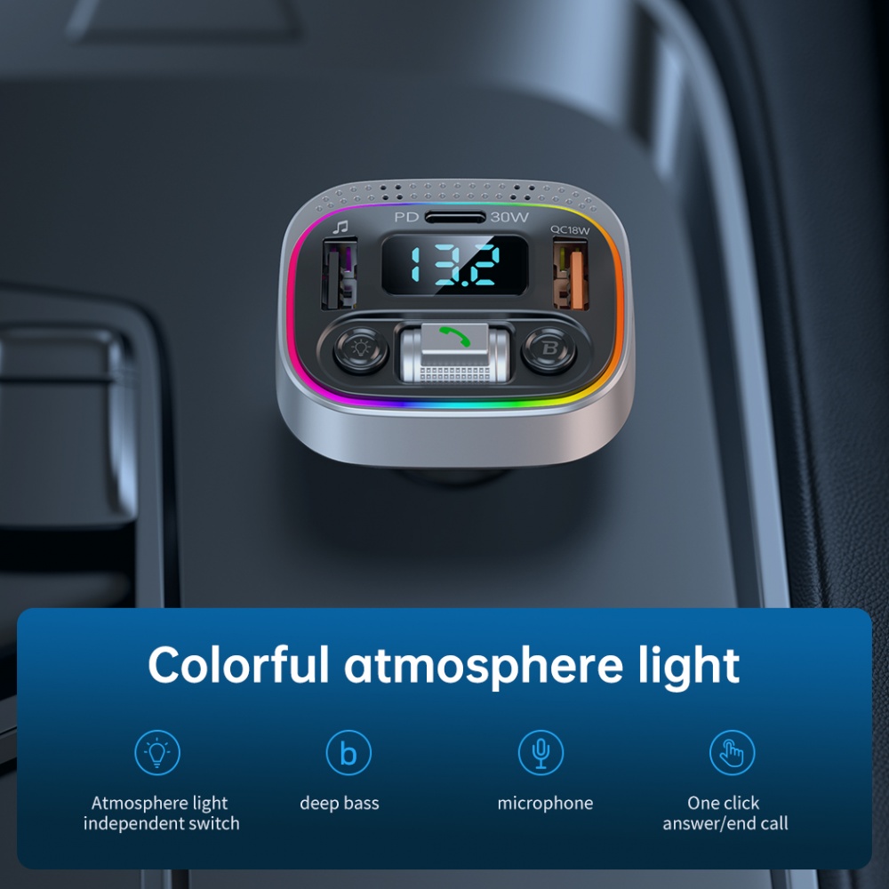 Автомобильное зарядное устройство Remzona Vibe PD 48W PD30W QC18W Bluetooth 5.4 FMAAC-03BK