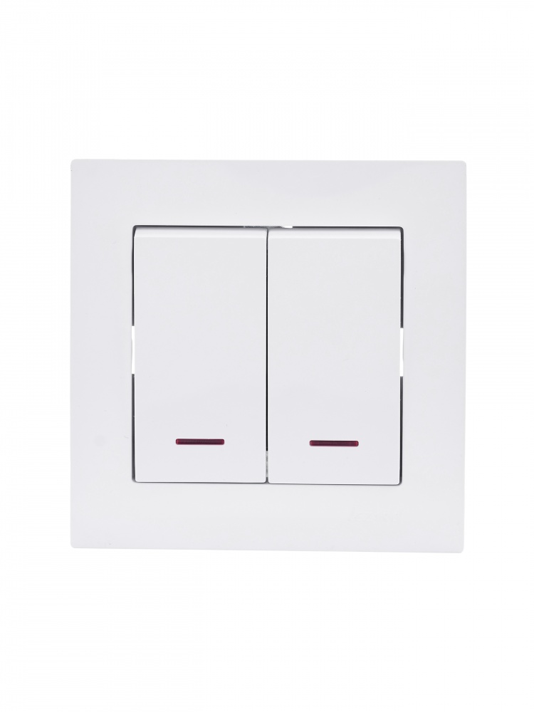 Выключатель двухклавишный Lezard Vesna с подсветкой белый 742-0288-112