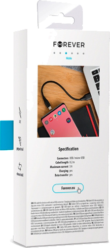 Кабель Forever Core USB - microUSB 3A 0,2 м чорний (5900495777614) 