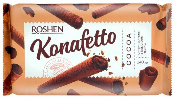 Трубочки вафельные Roshen с начинкой крем-какао Konafetto Cocoa 140 г 