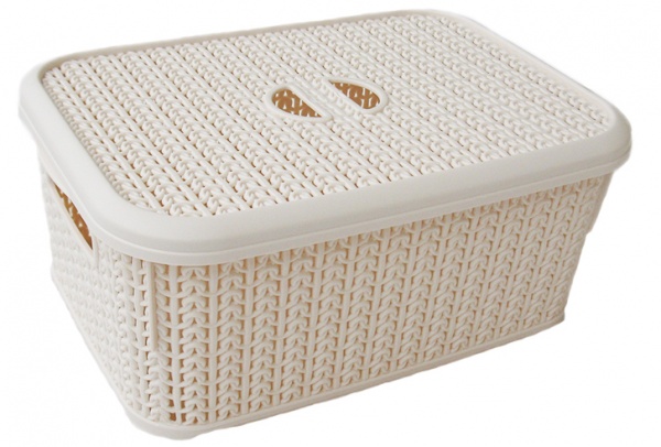 Кошик Ucsan Plastik KNIT прямокутна з кришкою 7,13 л кремовий 