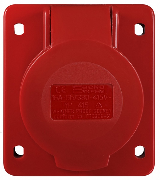 Розетка силовая врезная с заземлением АСКОУКРЕМ ГВ 16А/5 3Р+N+РЕ (415) красно-белый