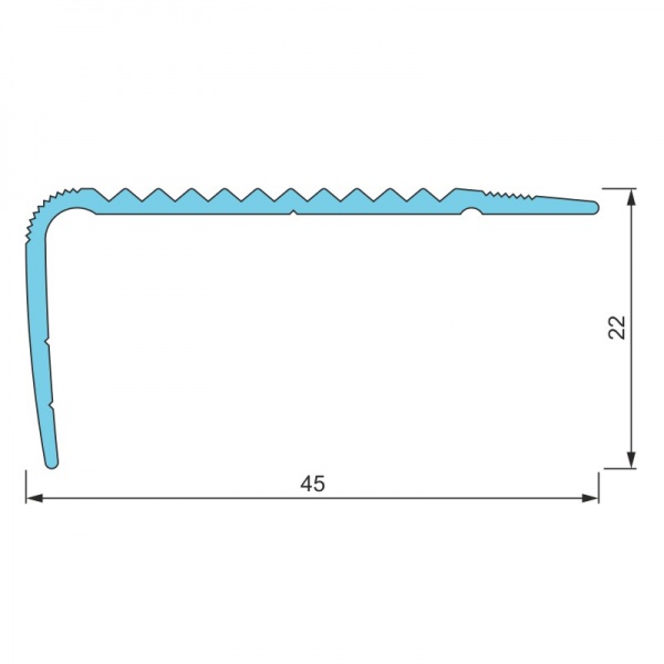 Порожек алюминиевый лестничный для плитки 45 х 20 мм Braz Line рифленый самоклеящийся 900 мм серебро 