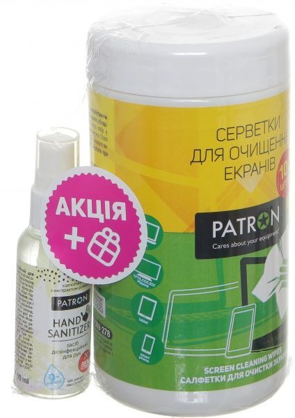 Набор для чистки Patron 2в1 салфетки для экранов и дезинфицирующее средство для рук в ассортименте 50 мл (CS-PN-F3-050) 