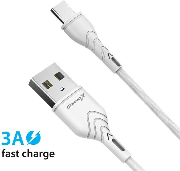 Кабель Grand-X USB-type C 3A Fast Сharge 1 м white (PC-03W) 