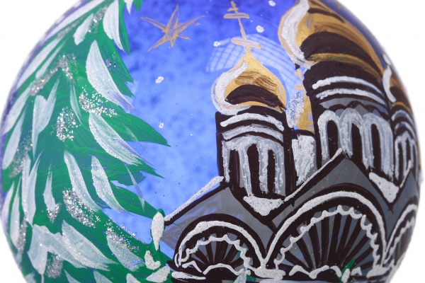 Шар новогодний зимние краски ручной работы стеклянный d 100 мм черный