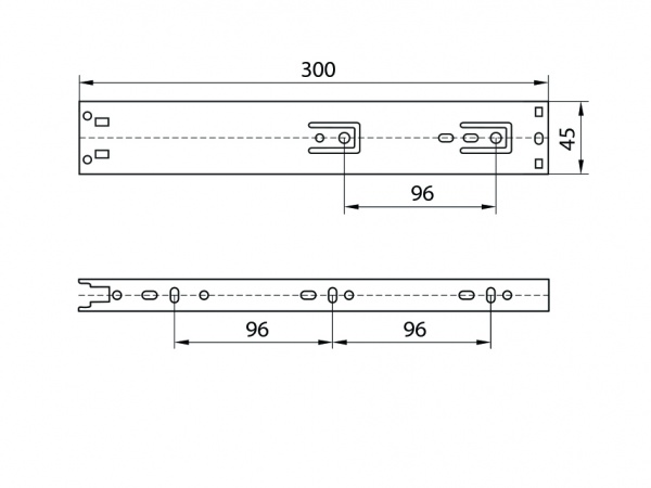 Телескопічні напрямні DC з дотягом L-300 мм Н-45 мм чорні Преміум Лайн