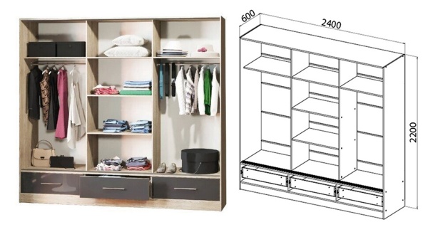 Шафа-купе Grace MatroLuxe ДСП 2400x600x2200 мм двері скло