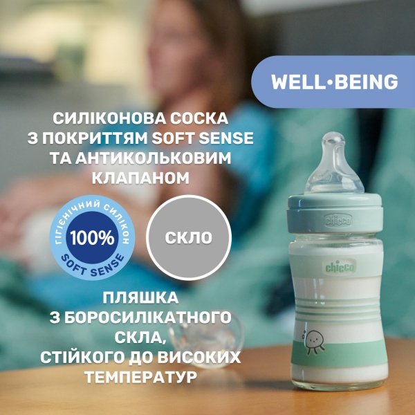 Бутылочка Chicco стеклянная Well-Being Colors 0м+ 150 мл (28711.31)
