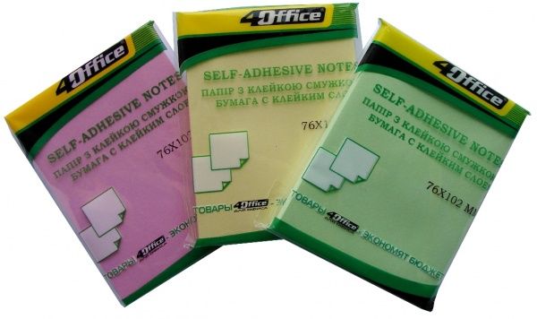 Бумага для заметок с липким слоем 76х102 мм 100 лист. неон цвет в ассортименте 4-425 4Office