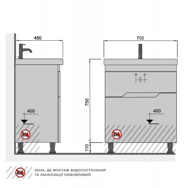 Тумба підлогова Мойдодир Форсаж 70 з умивальником Амальфі 70