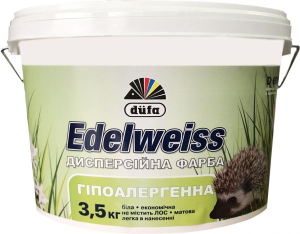 Краска акриловая Dufa гипоаллергенная Edelweiss D601 мат белый 3,5кг