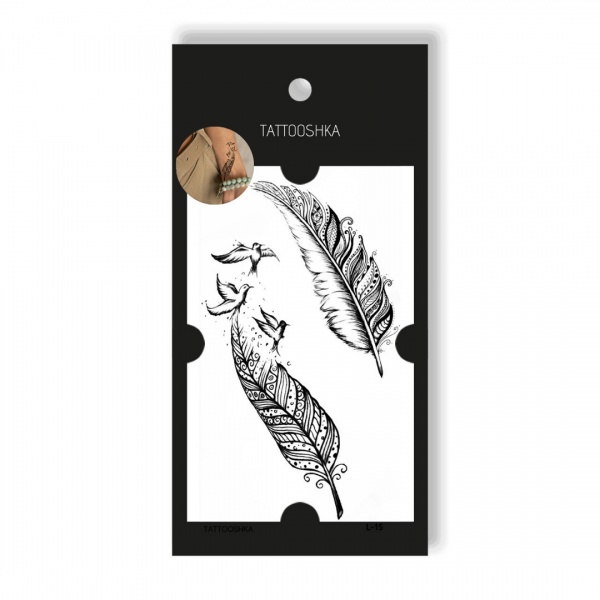 Тимчасове татуювання Tattooshka Пера з птахами L-15