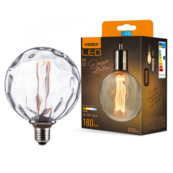Лампа светодиодная Videx FIL VL-DI-G125FC1980 G125 4 Вт E27 1800 К 220 В прозрачная 27611 