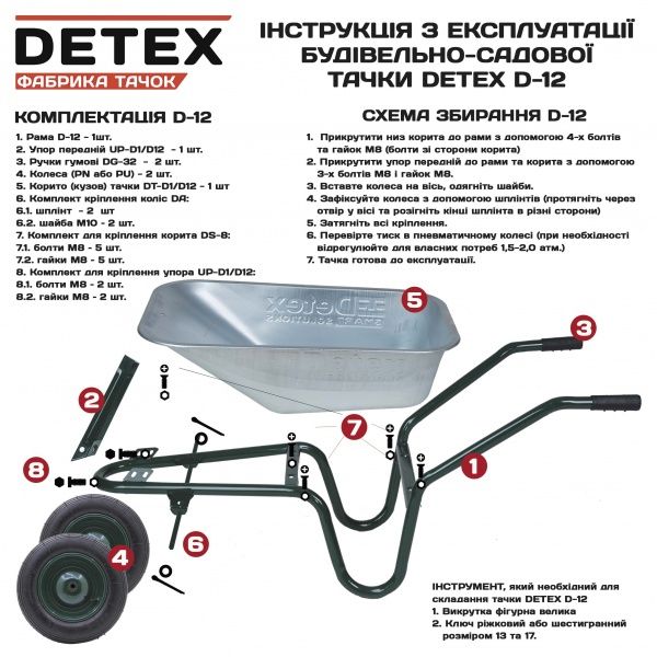 Тачка строительная DETEX D-12/1207