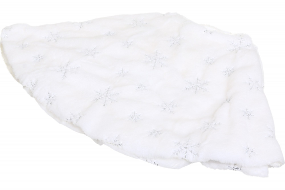 Коврик новогодний под елку в снежинку 120 см белый с серебряным