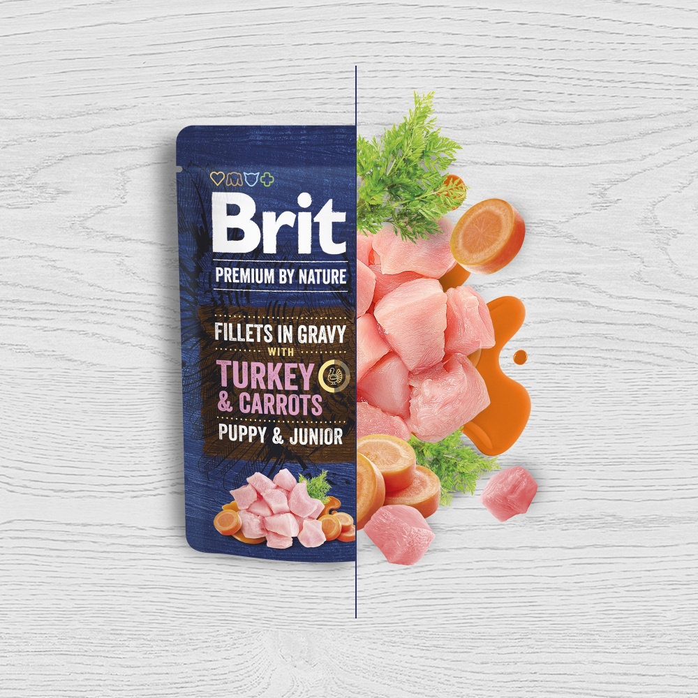Корм влажный Brit Premium Fillets in Gravy Turkey & Carrots Puppy филе в соусе индейка и морковь 85 г