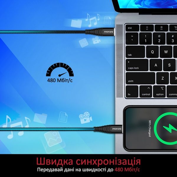 Кабель Promate cCord-2C USB-C to USB-C 3А 1 м чорний (ccord-2c.black) 
