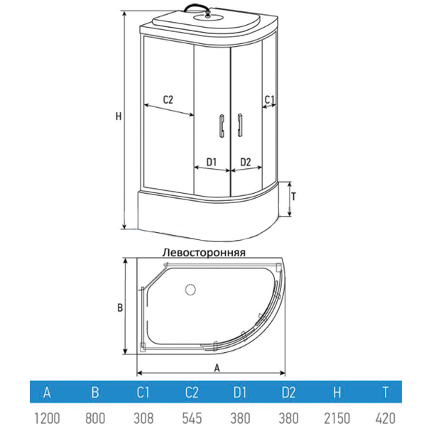 Гідромасажний бокс Erlit ER4512TPL-C4 120x80 профіль сатин, скло графіт