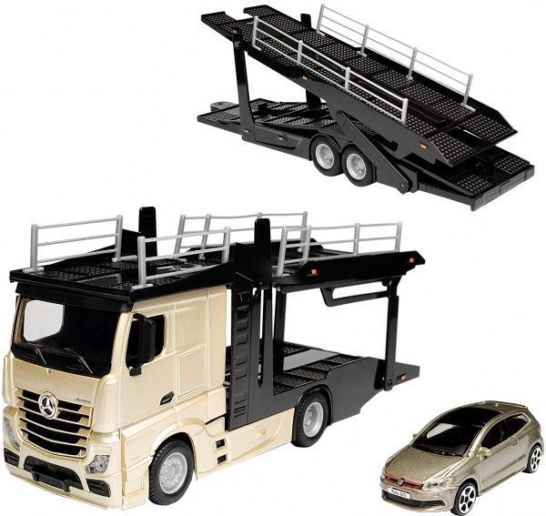 Ігровий набір Bburago Автотранспортер Mercedes-Benz Actros з автомобілем Volkswagen VW Polo GTI Mark 5 1:43 18-31458