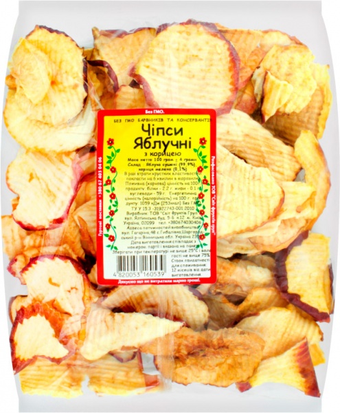 Чипси ТМ СВІТ ФРУКТІВ яблучні з корицею 100г