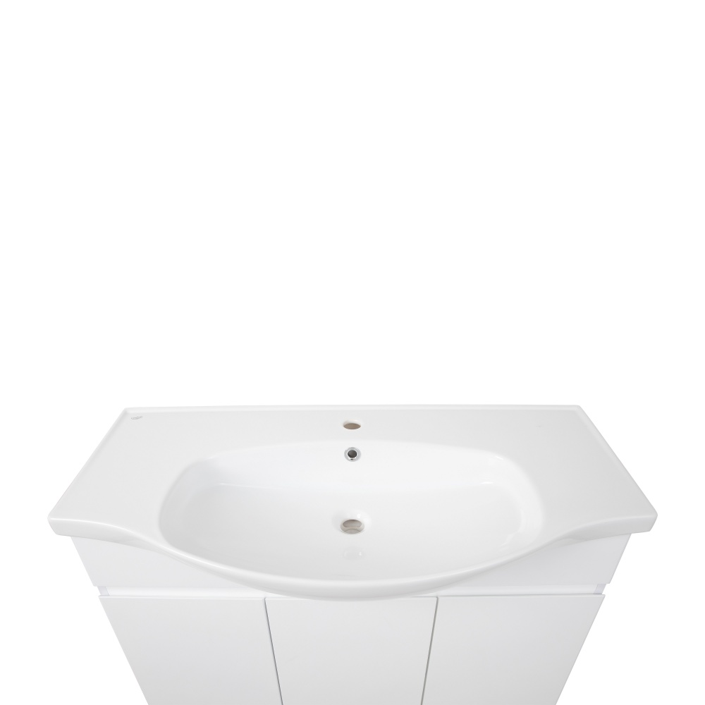 Тумба підлогова Aqua Rodos LEO білий глянець з кошиком для білизни та умивальником LILA 100 см