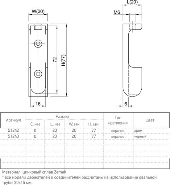 Тримач труби Ferro Fiori 30х15 M 11020.77 навісний чорний 51243 