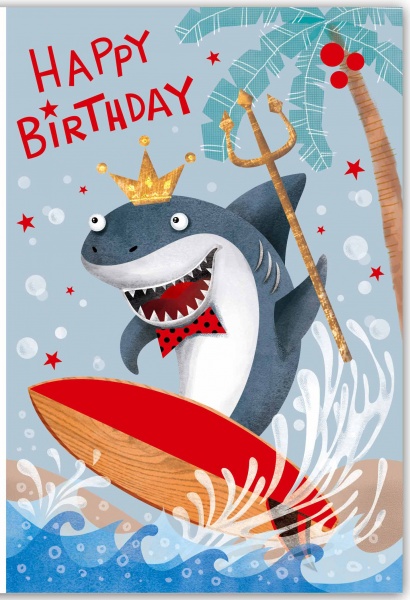 Открытка поздравительная POP-UP с 3D-рисунком всредине и конвертом Акула