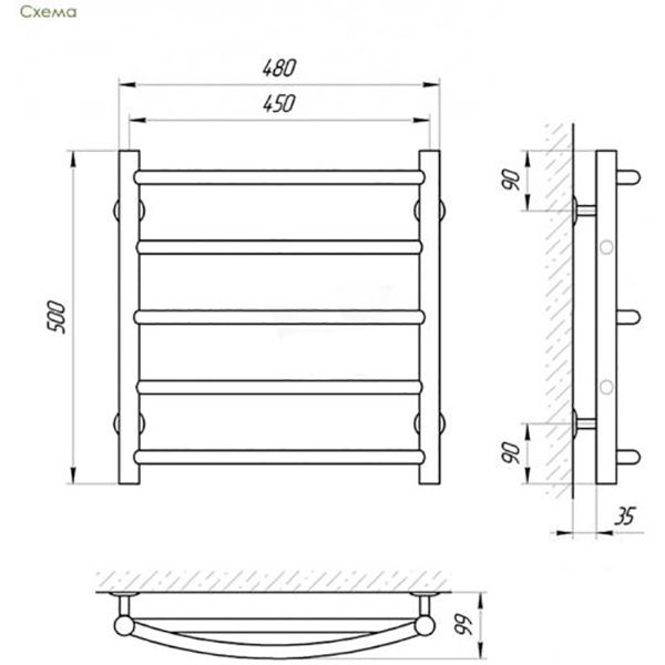 Рушникосушарка електрична Evro-Termo Магна П5 450х500 Ліве підключення