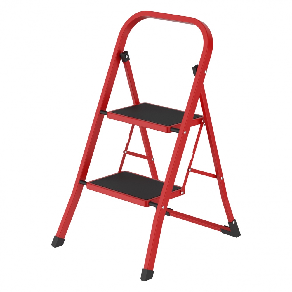 Драбина-стрем’янка 2 сходинки з резиновим покриттям червона