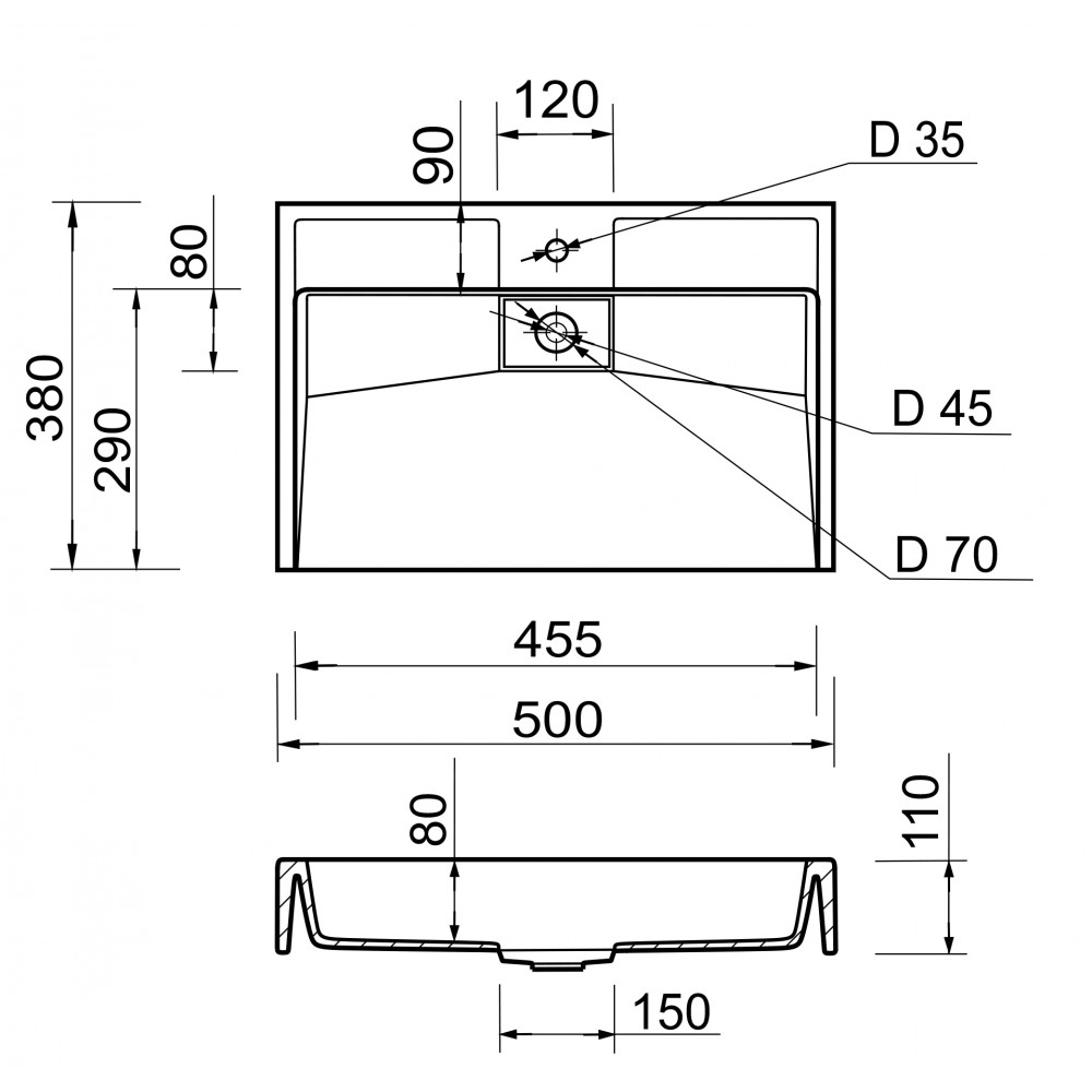 Умывальник Adamant VISION 60 600x375х110 Black/White
