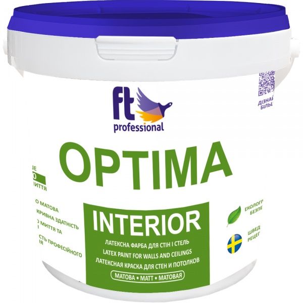 Краска латексная водоэмульсионная FT Professional Optima Interior Base A глубокий мат белый 1л 