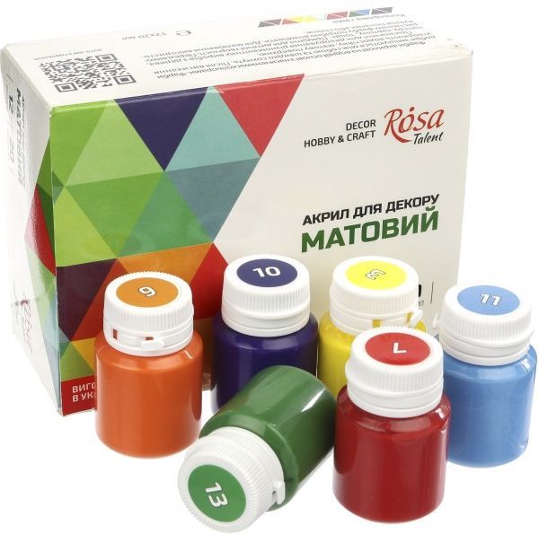 Набір фарб акрилових матовий 12 кольорів 20 мл Rosa Start