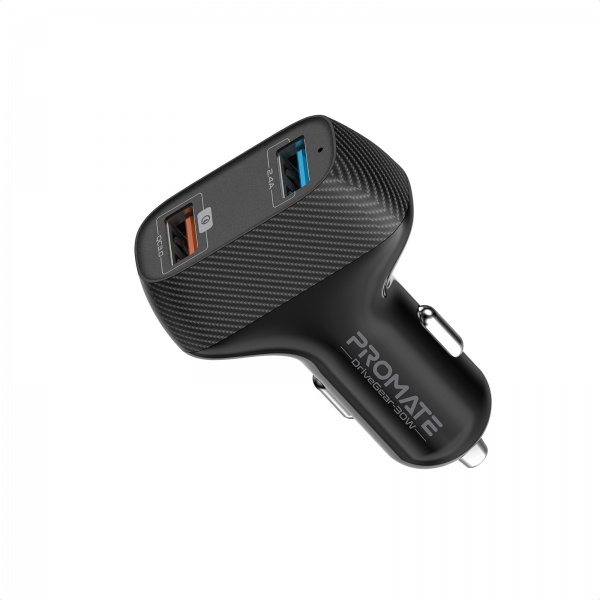 Зарядное устройство Promate DriveGear-30W USB QC 3.0 + USB 2.4A Black 