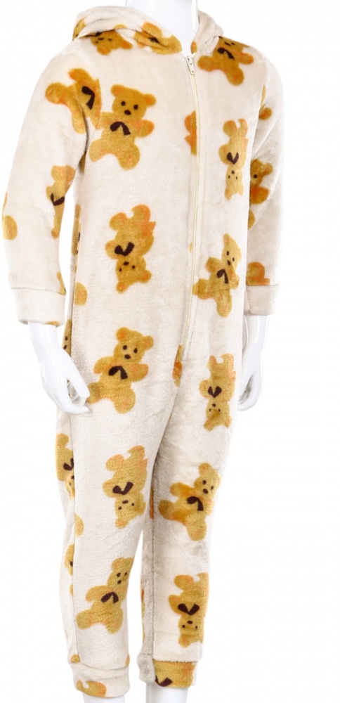 Кигуруми-пижама для девочек HW принт Медвежонок р.122-128 коричневый/розовый 0348