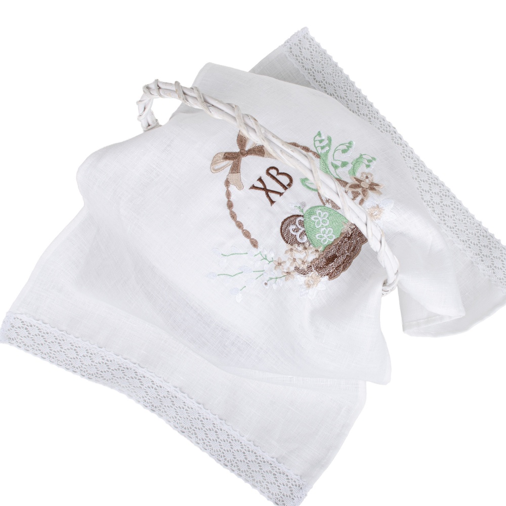 Полотенце с вышивкой и кружевом Пасха корзина 40x75 см