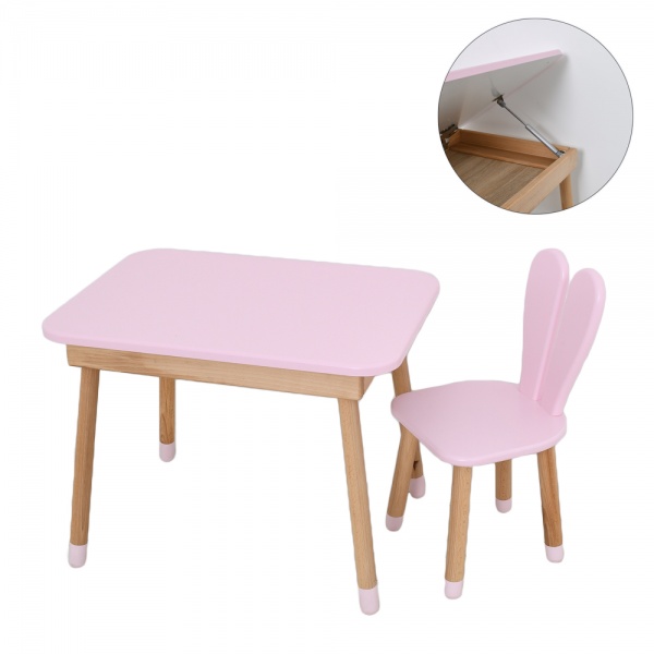 Комплект мебели детский ArinWOOD Зайчик с ящиком розовый (столик + стульчик) 04-027R-TABLE 