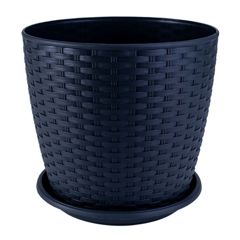 Вазон пластиковий Ротанг з підставкою 20х18 см круглий граніт 4,1 л Алеана