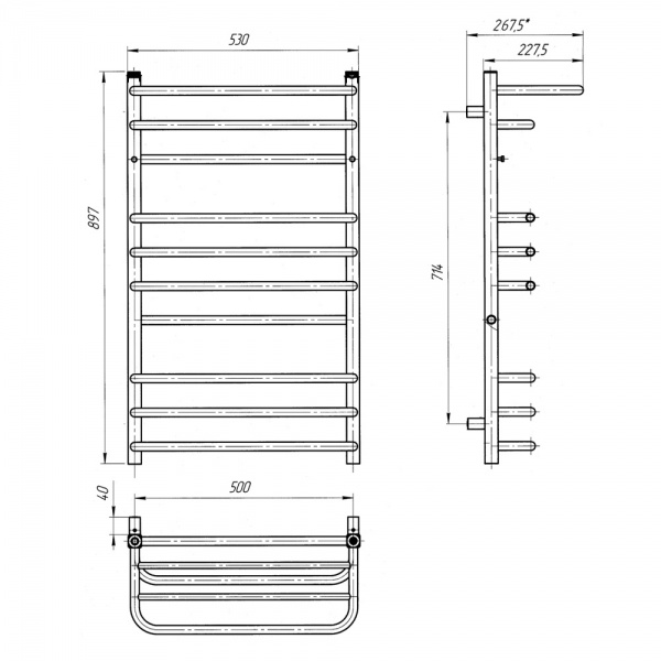 Полотенцесушитель Evro-Termo Эрідан П10 500 х 900 с полкой
