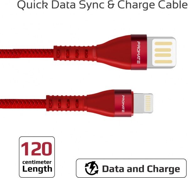 Кабель Promate Lightning – USB 1,2 м червоний (vigoray-i.red) 