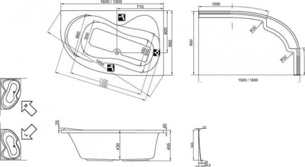 Ванна акрилова Ravak 150x95 Rosa 95 (C551000000) 