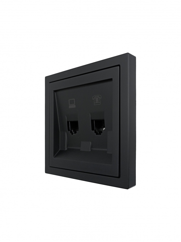 Механізм розетки комп'ютерна + телефонна HausMark Juna IP20 чорний 7041-4288-143