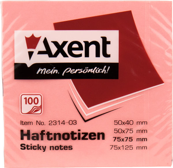Бумага для заметок 75x75 мм 100 листов розовая пастель 2314-03-A Axent