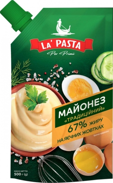 Майонез La Pasta Традиційний 67%, 500 г дой-пак